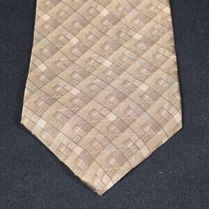 Alexander Julian Colours Men's Tie Beige Tan Blue Plaid 100% Silk Woven